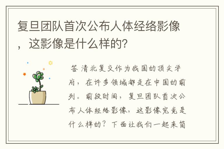 复旦团队首次公布人体经络影像，这影像是什么样的？