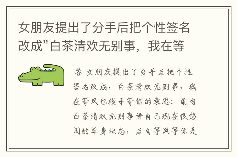 女朋友提出了分手后把个性签名改成”白茶清欢无别事，我在等风也等你”是什么意思?