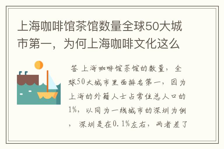 上海咖啡馆茶馆数量全球50大城市第一，为何上海咖啡文化这么浓厚？