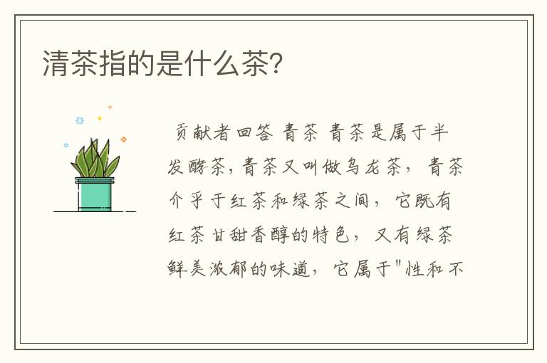 清茶指的是什么茶？