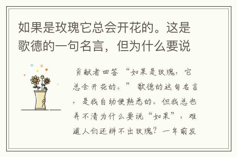 如果是玫瑰它总会开花的。这是歌德的一句名言，但为什么要说如果，难道人们还辨认不出玫瑰、？