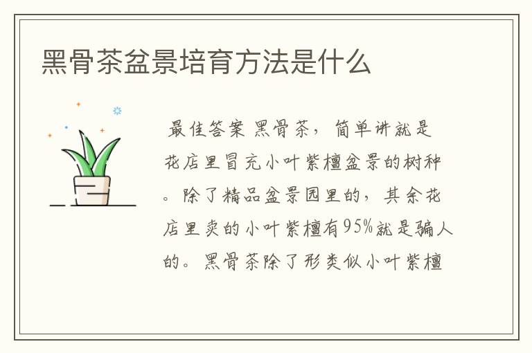 黑骨茶盆景培育方法是什么